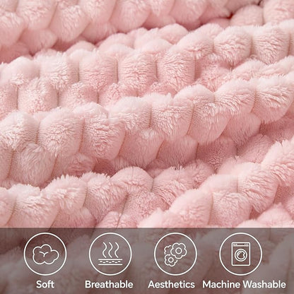Textured Ribbed Jacquard Fleece Throw Blanket – 3D Plush All-Season
