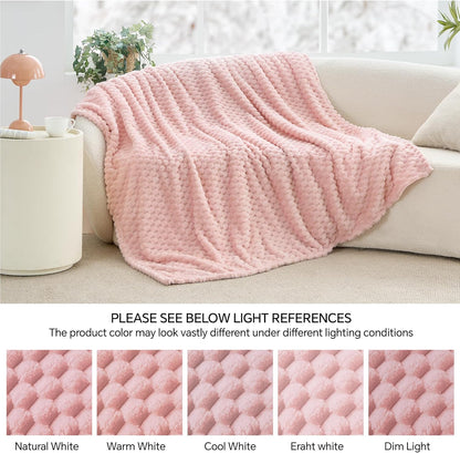 Textured Ribbed Jacquard Fleece Throw Blanket – 3D Plush All-Season