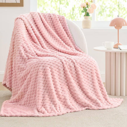 Textured Ribbed Jacquard Fleece Throw Blanket – 3D Plush All-Season