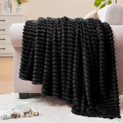 Textured Ribbed Jacquard Fleece Throw Blanket – 3D Plush