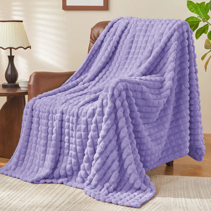 Textured Ribbed Checkered Fleece Throw Blanket – 3D Plush