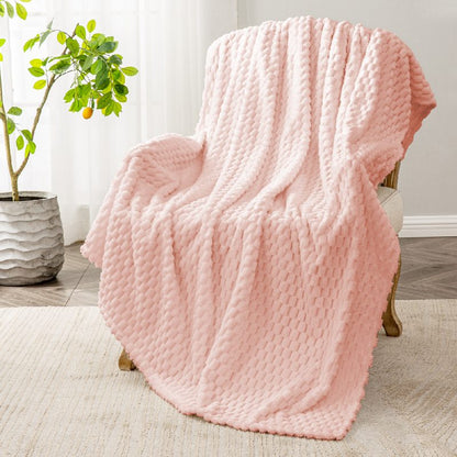 Textured Ribbed Jacquard Fleece Throw Blanket – 3D Plush All-Season