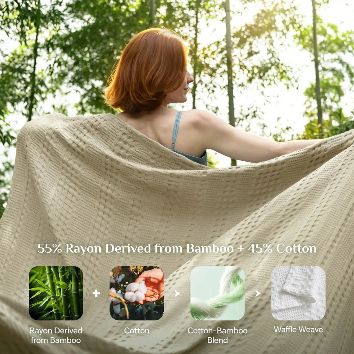 Luxe Bamboo Viscose Waffle Blanket – Lightweight Cooling Throw