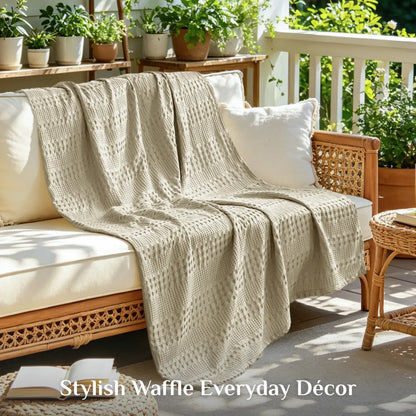 Luxe Bamboo Viscose Waffle Blanket – Lightweight Cooling Throw