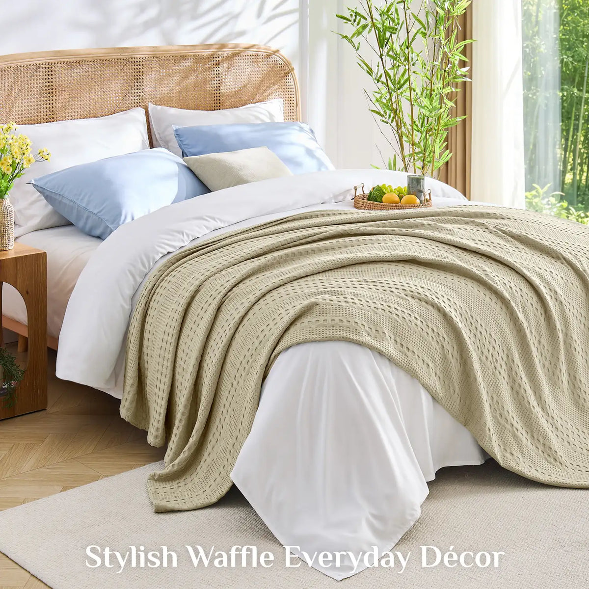 Luxe Bamboo Viscose Waffle Blanket – Lightweight Cooling Throw