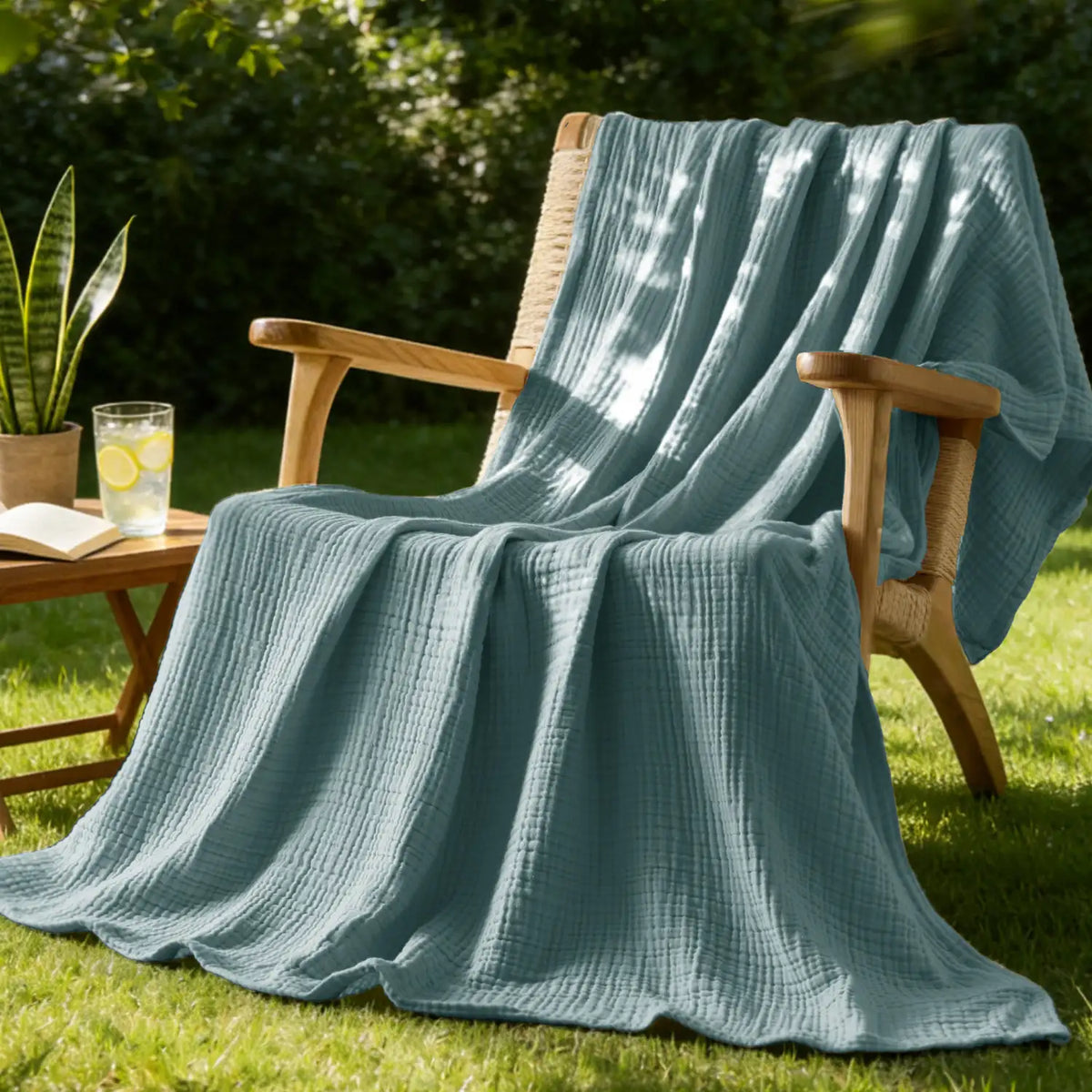 Crisp Percale Cotton Muslin Throw Blanket – 4-Layer Breathable Gauze