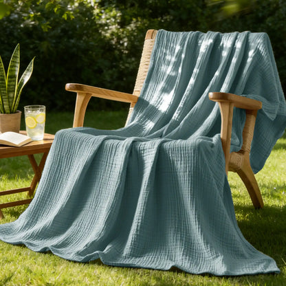 Crisp Percale Cotton Muslin Throw Blanket – 4-Layer Breathable Gauze