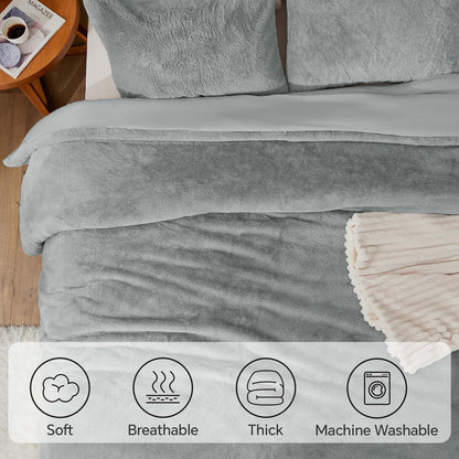 Luxe Flannel Faux Fur Comforter Set – Thick Winter Bedding