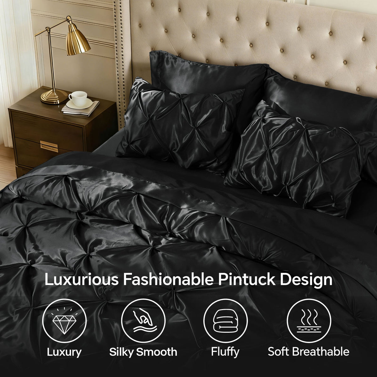 Luxe Sateen Pintuck Comforter Set – 7-Piece All-Season Bedding