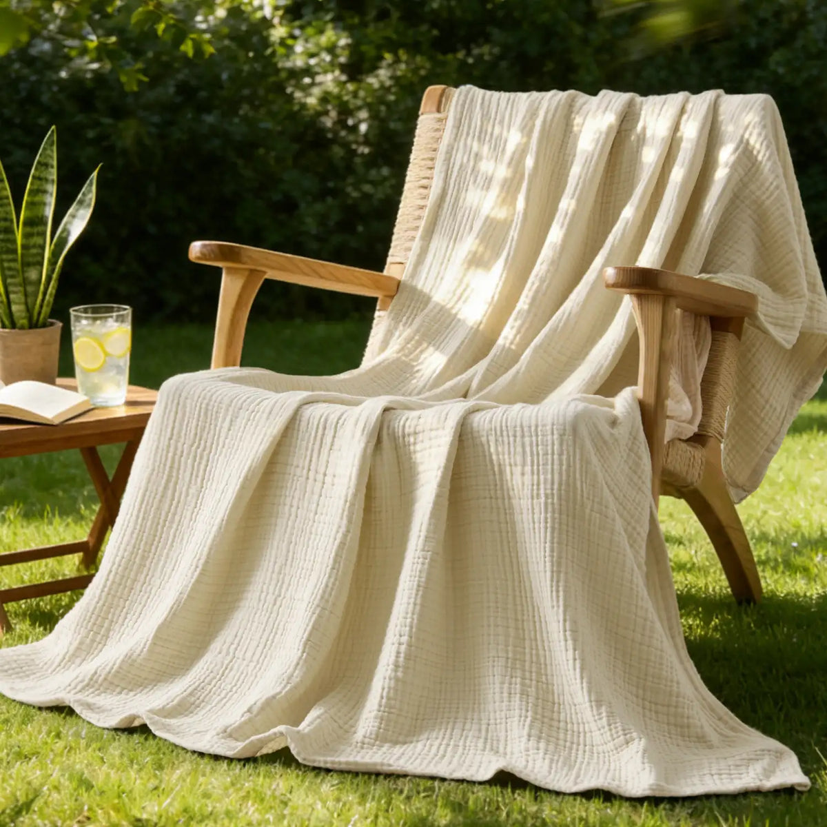 Crisp Percale Cotton Muslin Throw Blanket – 4-Layer Breathable Gauze