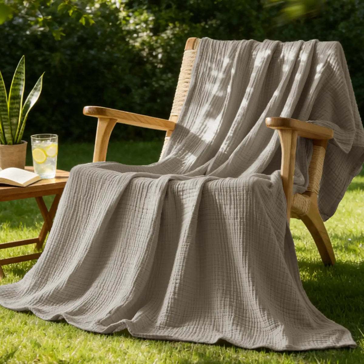 Crisp Percale Cotton Muslin Throw Blanket – 4-Layer Breathable Gauze