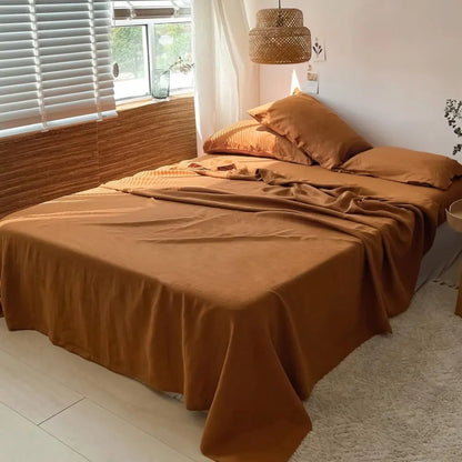 100% Linen 4-Piece Bed Sheet Set — 1 Flat Sheet, 1 Fitted Sheet & 2 Pillowcases — Breathable, Moisture-Wicking, Soft & Durable Bedding