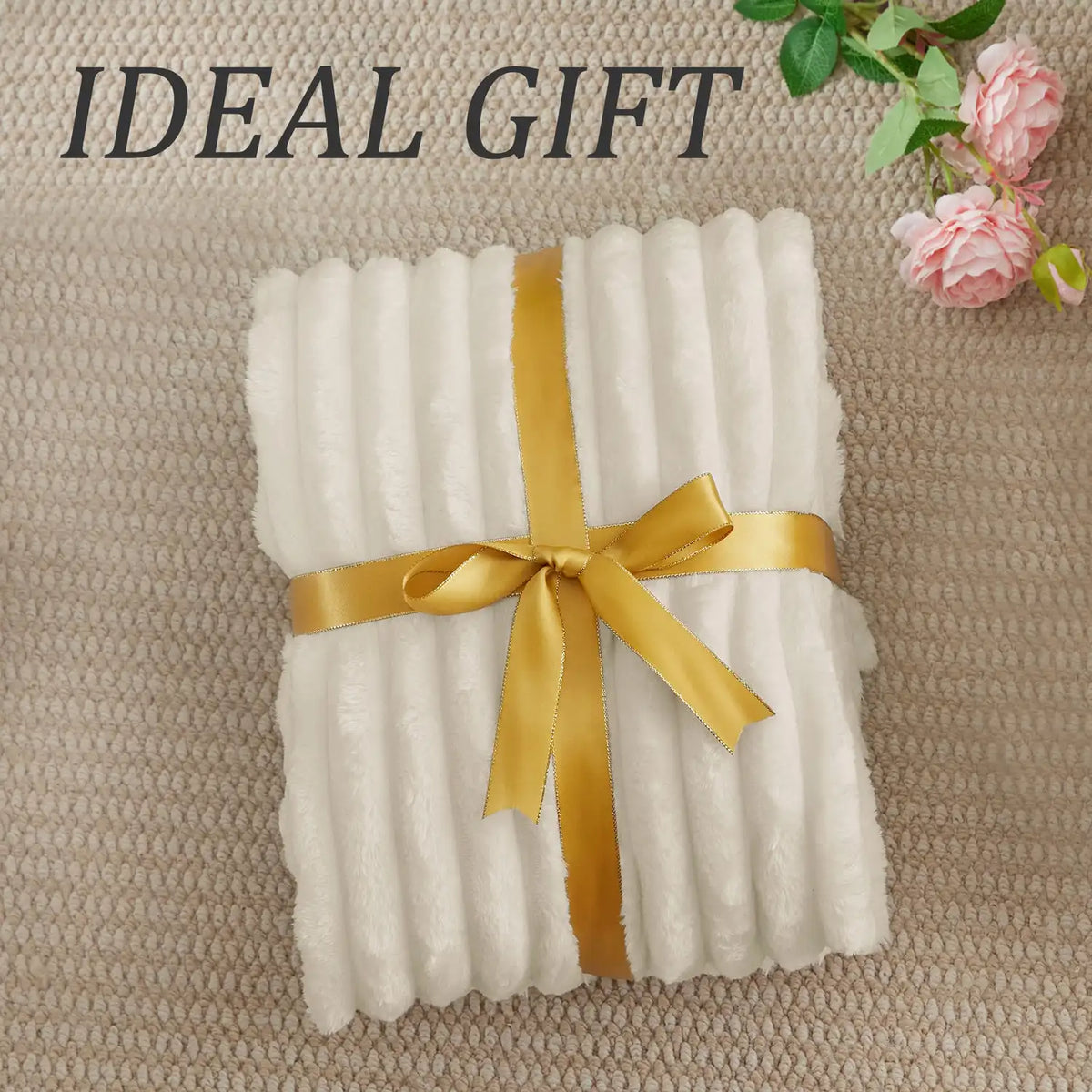 Textured Ribbed Fleece Throw Blanket – 300GSM Striped Plush