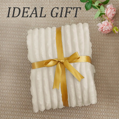 Textured Ribbed Fleece Throw Blanket – 300GSM Striped Plush