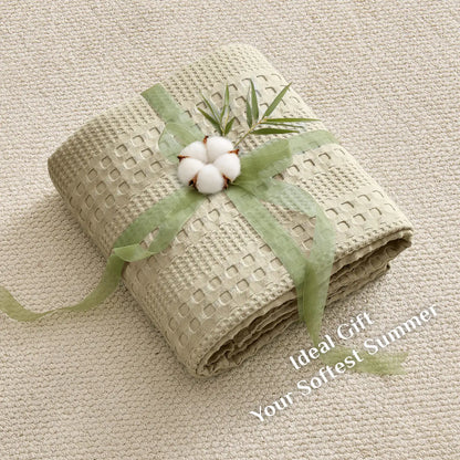 Luxe Bamboo Viscose Waffle Blanket – Lightweight Cooling Throw