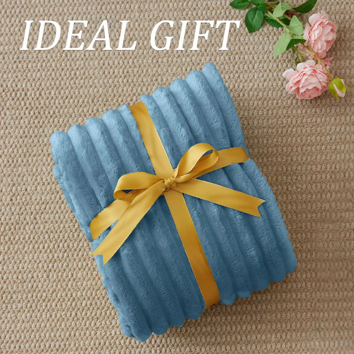Textured Ribbed Fleece Throw Blanket – 300GSM Striped Plush