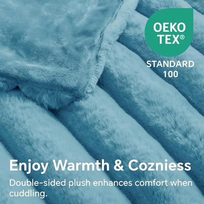 Textured Ribbed Faux Fur Throw Blanket – 770GSM Thick Plush