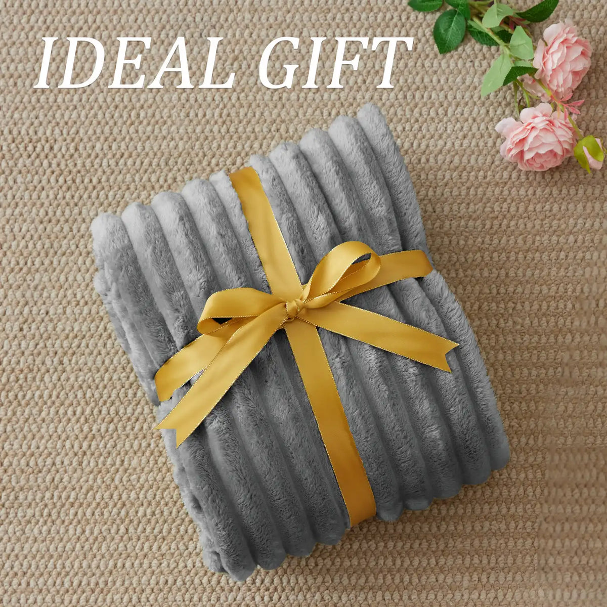 Textured Ribbed Fleece Throw Blanket – 300GSM Striped Plush
