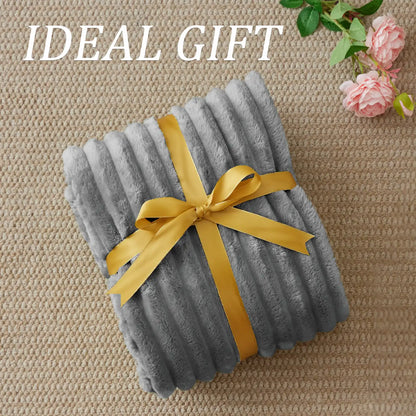 Textured Ribbed Fleece Throw Blanket – 300GSM Striped Plush