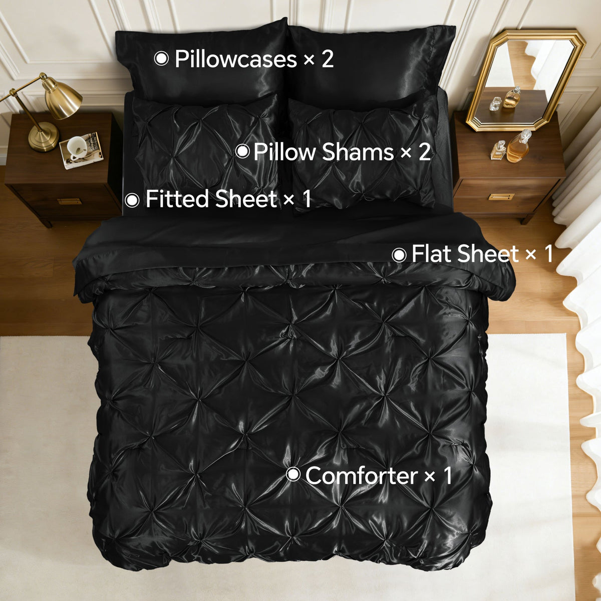 Luxe Sateen Pintuck Comforter Set – 7-Piece All-Season Bedding