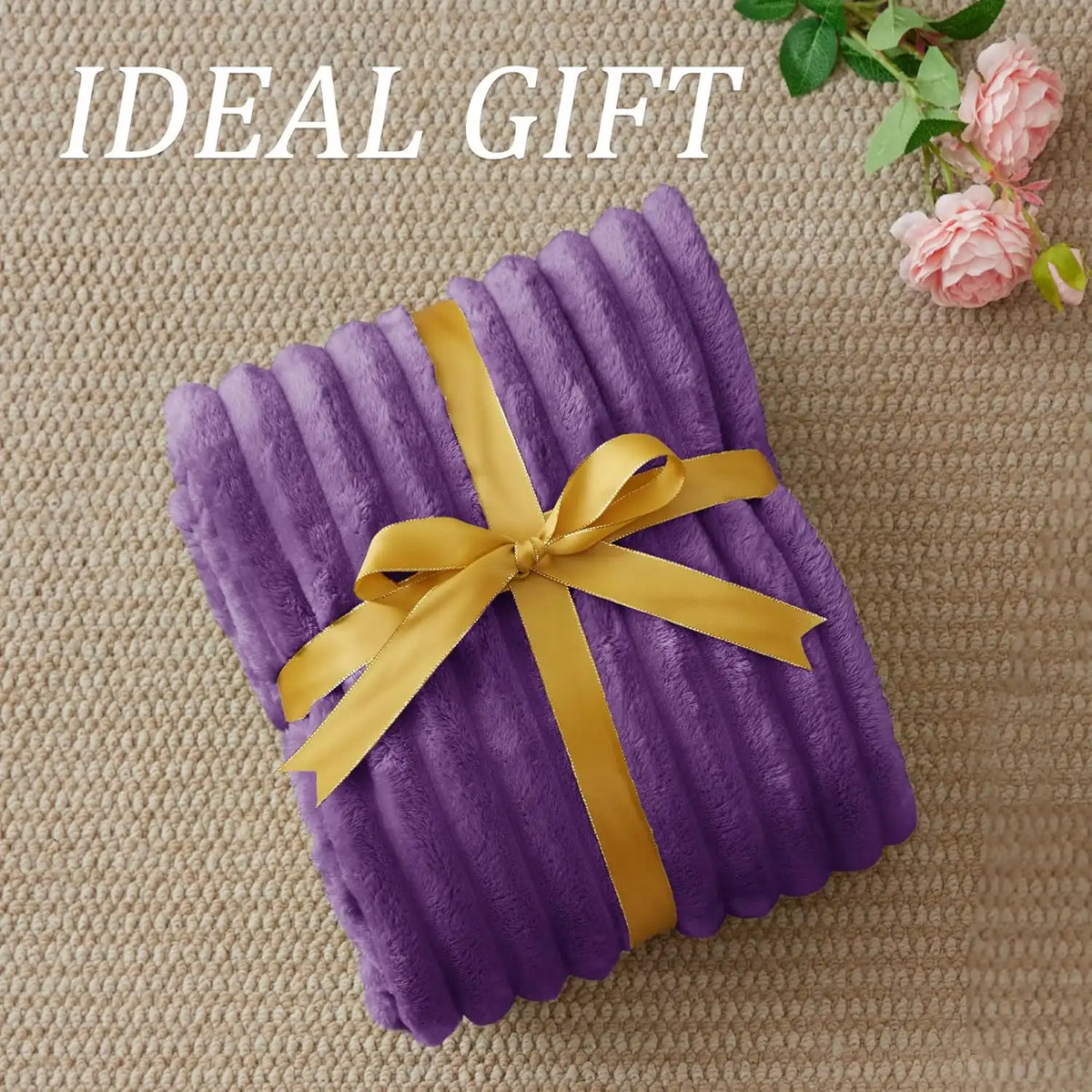 Textured Ribbed Fleece Throw Blanket – 300GSM Striped Plush
