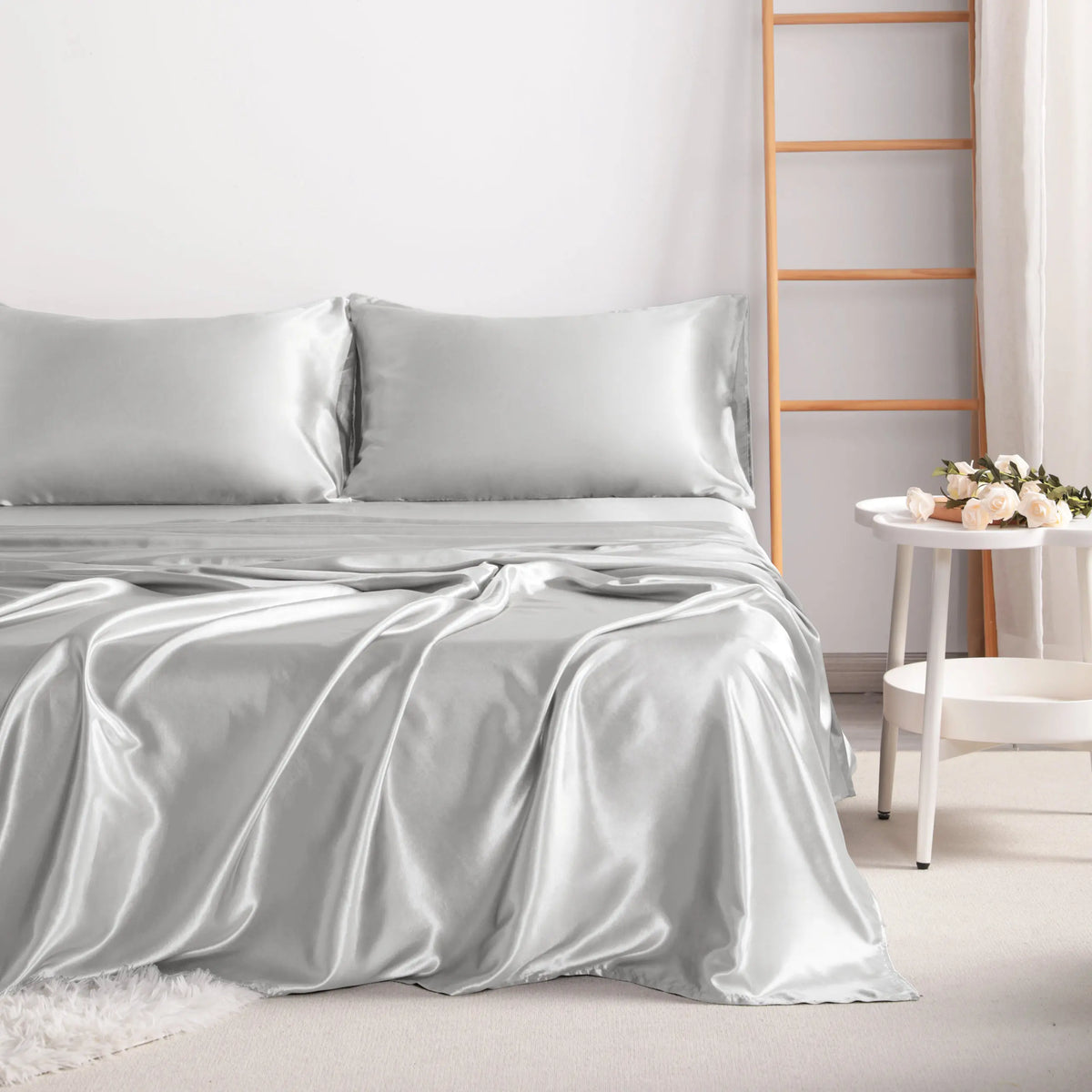 4-Piece Satin Bedding Set – Ultra-Soft Silky Sheets with Envelope Pillowcases, OEKO-TEX Certified Luxury Bedding, Gentle on Acne-Prone Skin