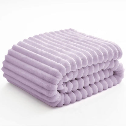 Textured Ribbed Fleece Throw Blanket – 300GSM Striped Plush