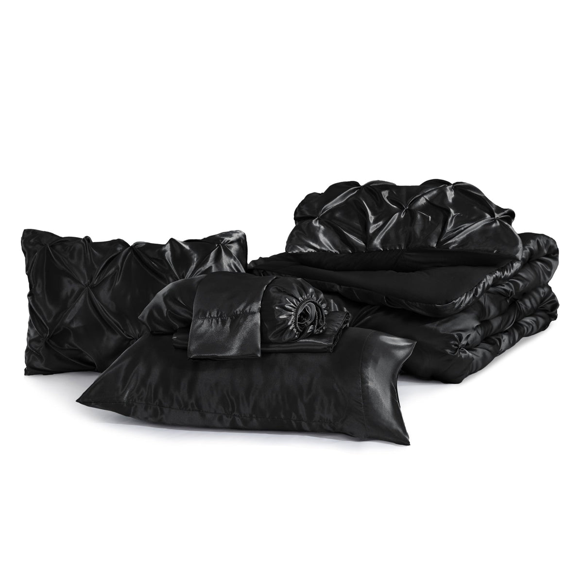 Luxe Sateen Pintuck Comforter Set – 7-Piece All-Season Bedding