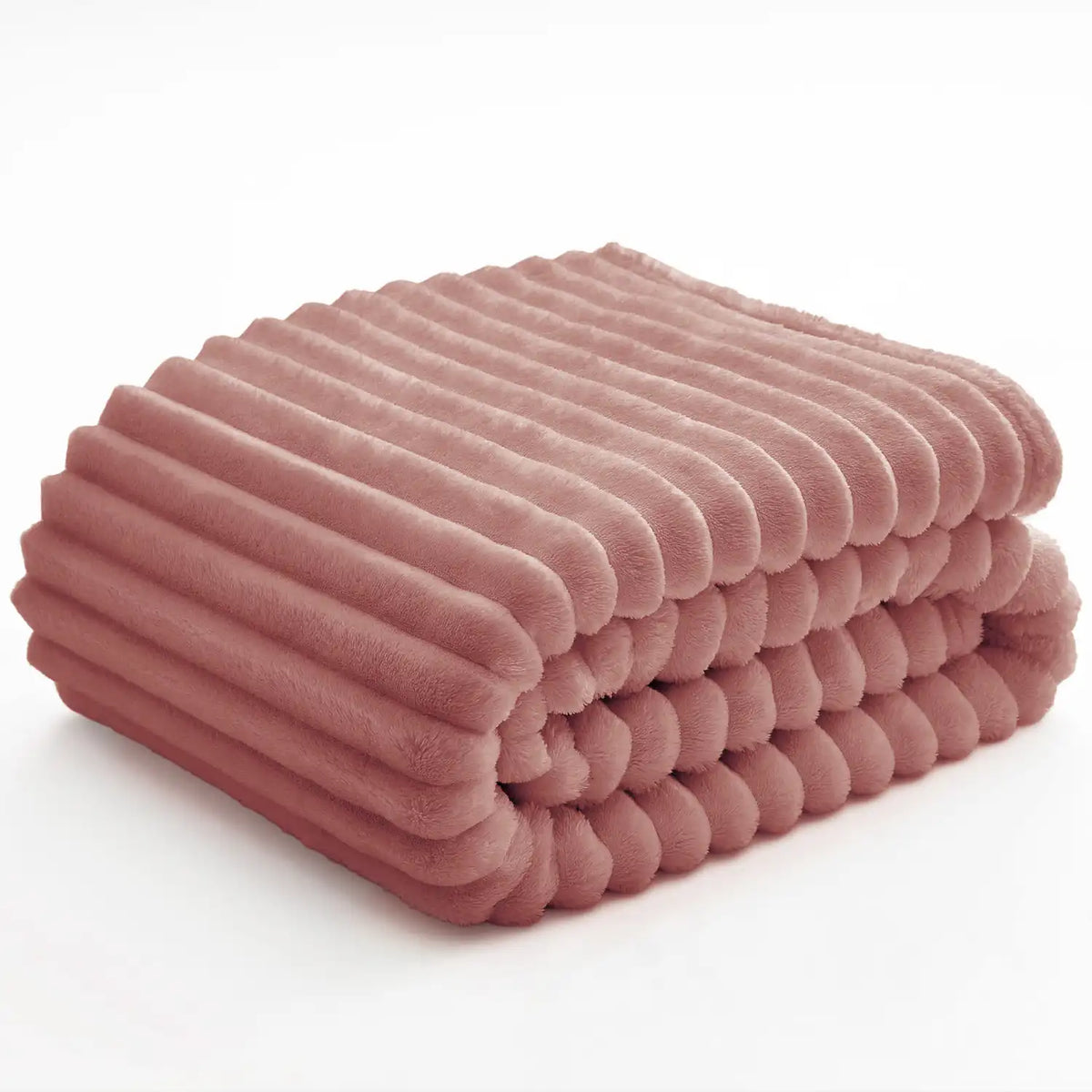 Textured Ribbed Fleece Throw Blanket – 300GSM Striped Plush