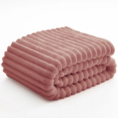 Textured Ribbed Fleece Throw Blanket – 300GSM Striped Plush