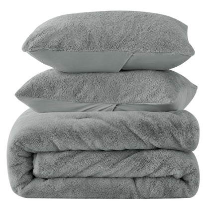 Luxe Flannel Faux Fur Comforter Set – Thick Winter Bedding