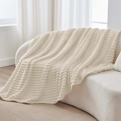 Textured Ribbed Fleece Throw Blanket – 300GSM Striped Plush