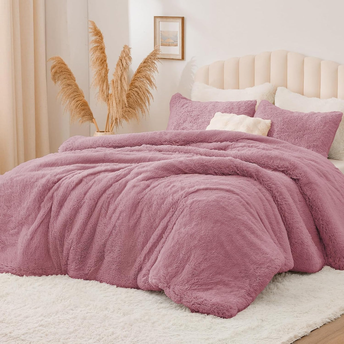 Luxe Flannel Faux Fur Comforter Set – Warm Shaggy Bedding
