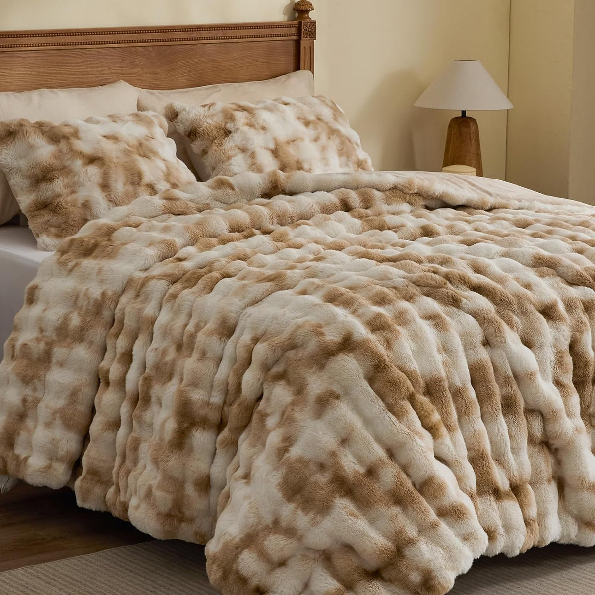 Faux Fur Comforter Set – Luxury Bubble Plush with 450GSM Down Alternative, Thick Winter Bedding