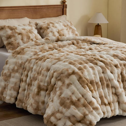Faux Fur Comforter Set – Luxury Bubble Plush with 450GSM Down Alternative, Thick Winter Bedding