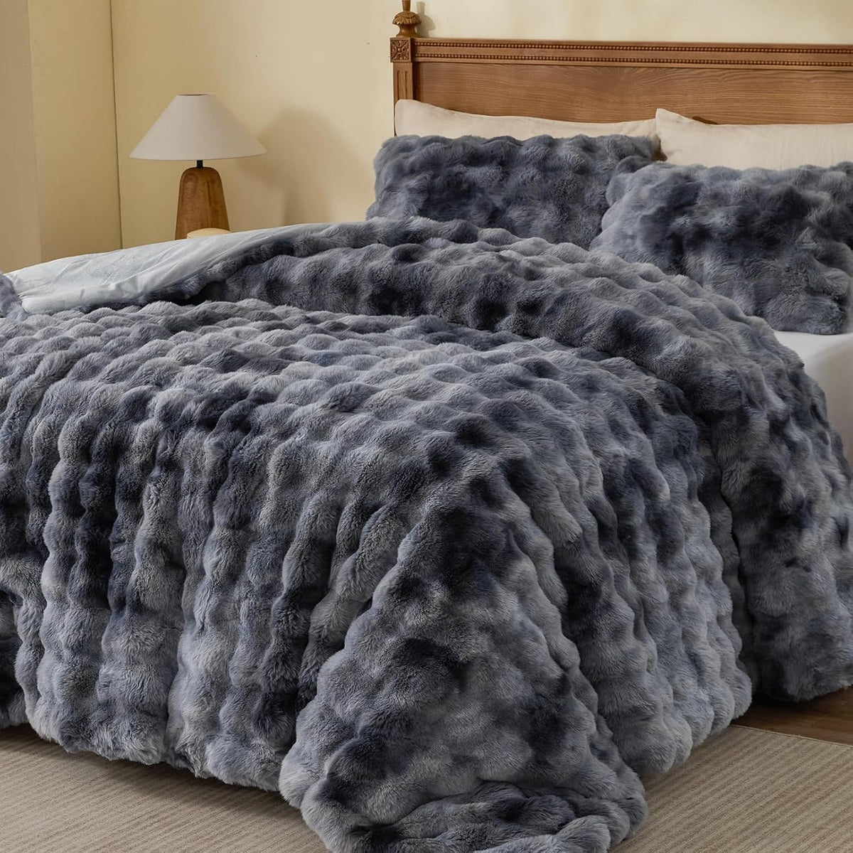 Faux Fur Comforter Set – Luxury Bubble Plush with 450GSM Down Alternative, Thick Winter Bedding