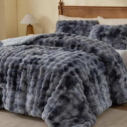 Faux Fur Comforter Set – Luxury Bubble Plush with 450GSM Down Alternative, Thick Winter Bedding