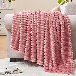 Textured Ribbed Jacquard Fleece Throw Blanket – 3D Plush