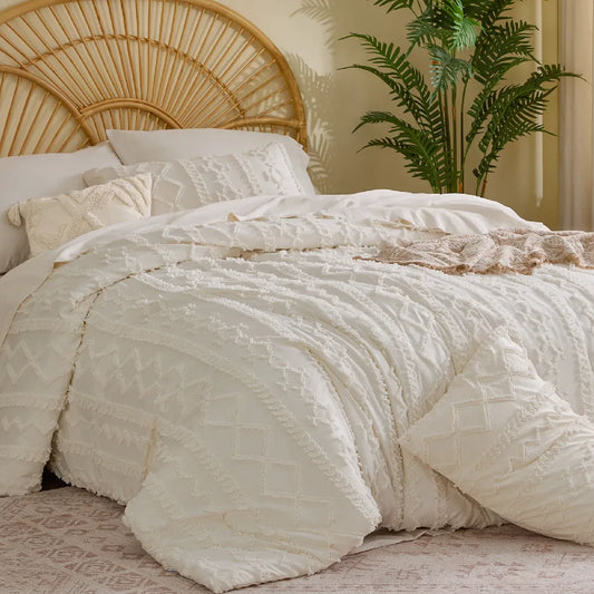 Boho Tufted Comforter Set – 7-Piece Farmhouse Embroidery Bedding