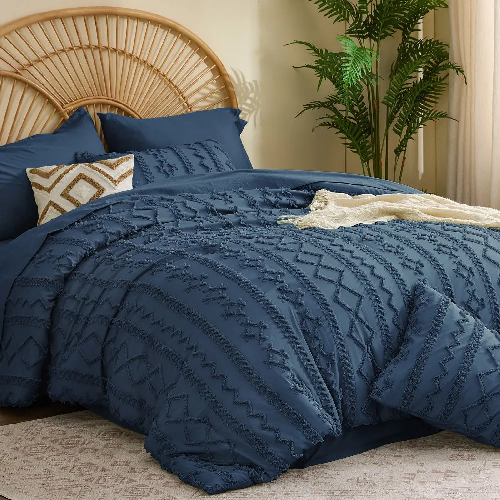 Boho Tufted Comforter Set – 7-Piece Farmhouse Embroidery Bedding