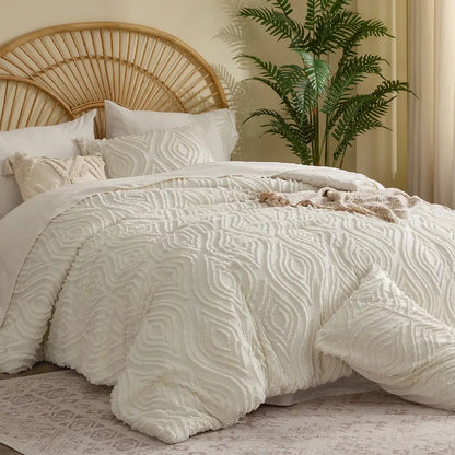 Boho Tufted Comforter Set – 7-Piece Farmhouse Embroidery Bedding
