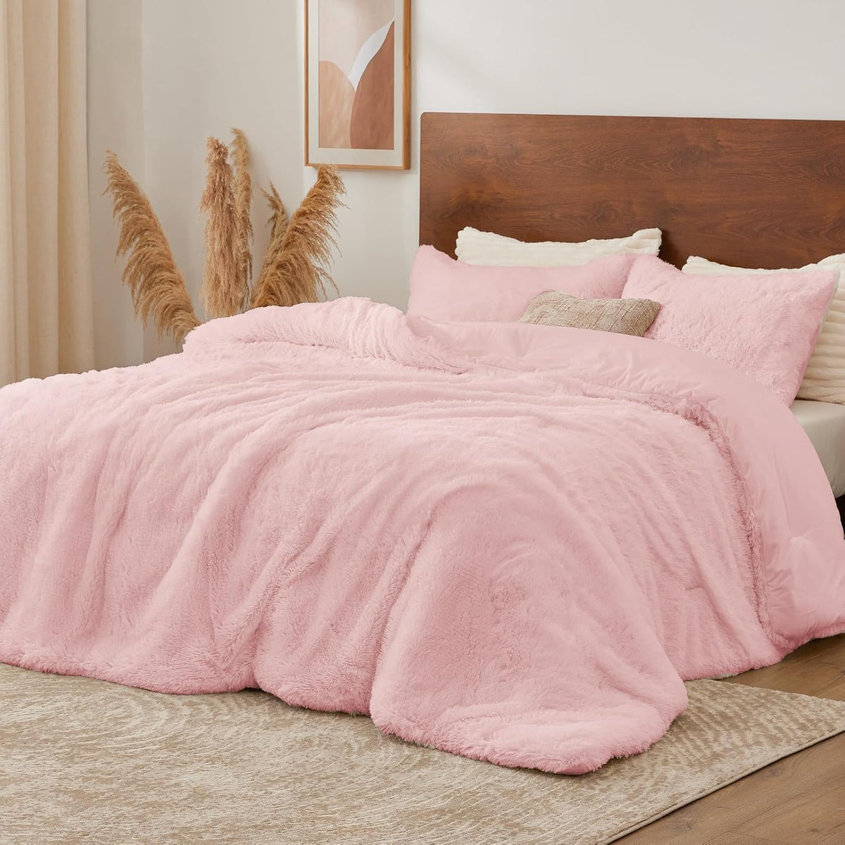 Luxe Flannel Faux Fur Comforter Set – Warm Shaggy Bedding