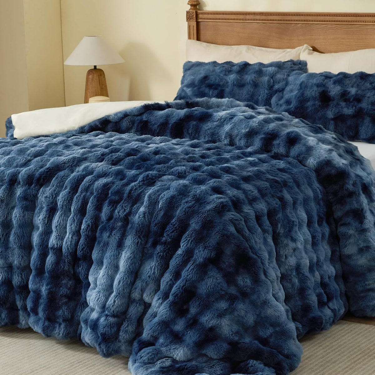 Faux Fur Comforter Set – Luxury Bubble Plush with 450GSM Down Alternative, Thick Winter Bedding