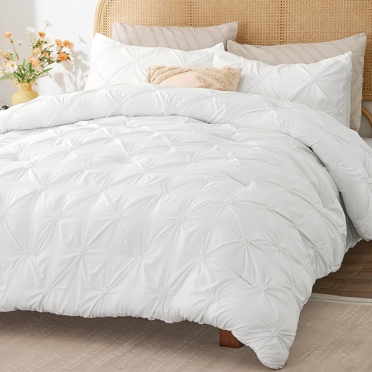 Boho Pintuck Comforter Set – Lightweight All-Season Bedding
