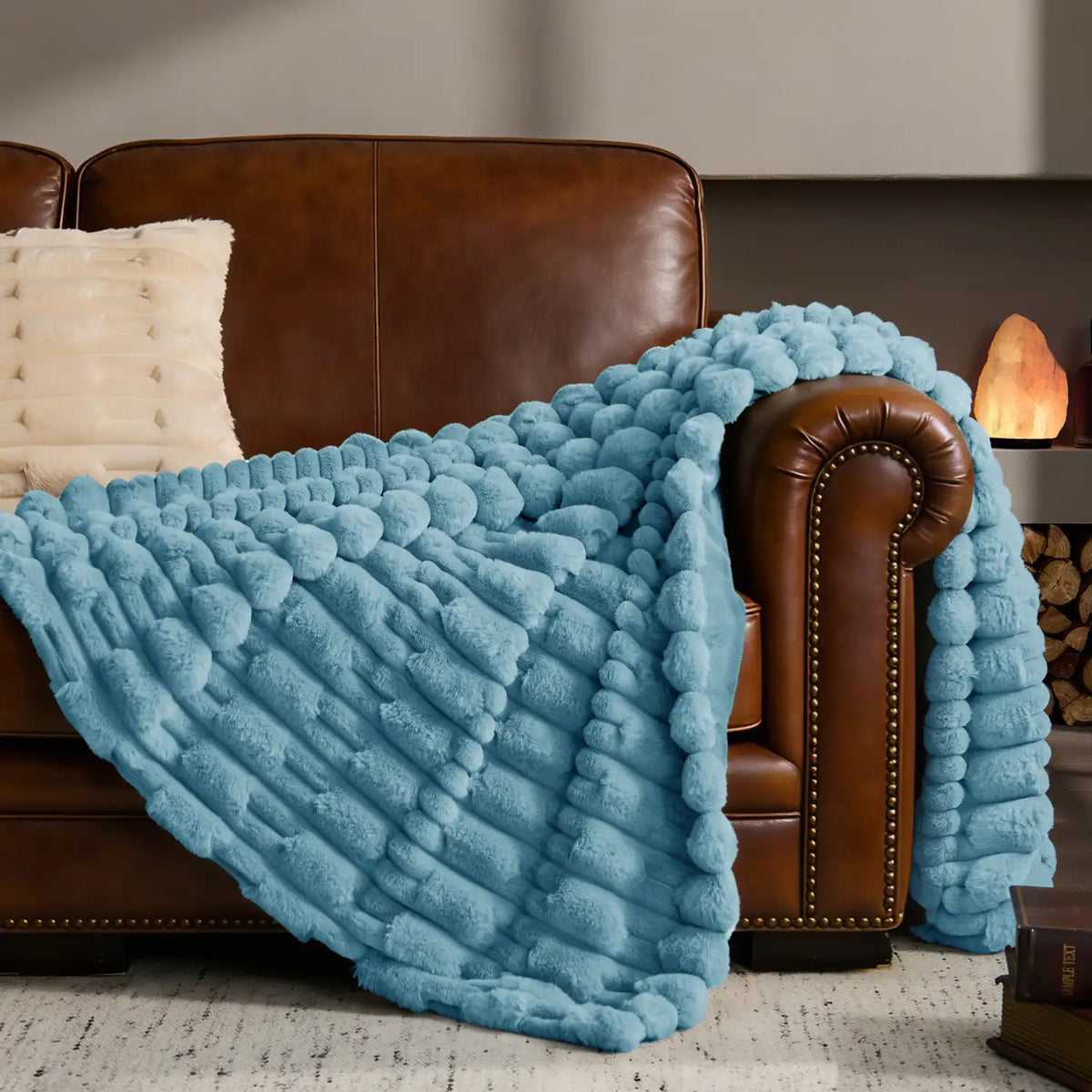 Textured Ribbed Faux Fur Throw Blanket – Striped Plush Texture