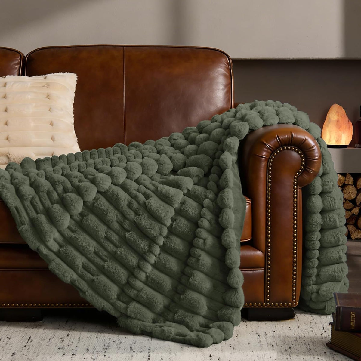Textured Ribbed Faux Fur Throw Blanket – Striped Plush Texture