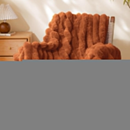 Textured Ribbed Faux Fur Throw Blanket – 770GSM Thick Plush