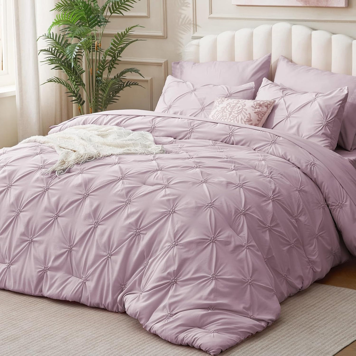 Boho Pintuck Comforter Set – 7-Piece Lightweight All-Season Bedding