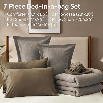 Boho Linen-Texture Comforter Set – 7-Piece All-Season Bedding