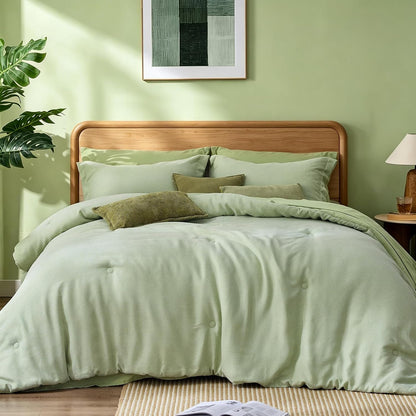 Boho Linen-Texture Comforter Set – 7-Piece All-Season Bedding